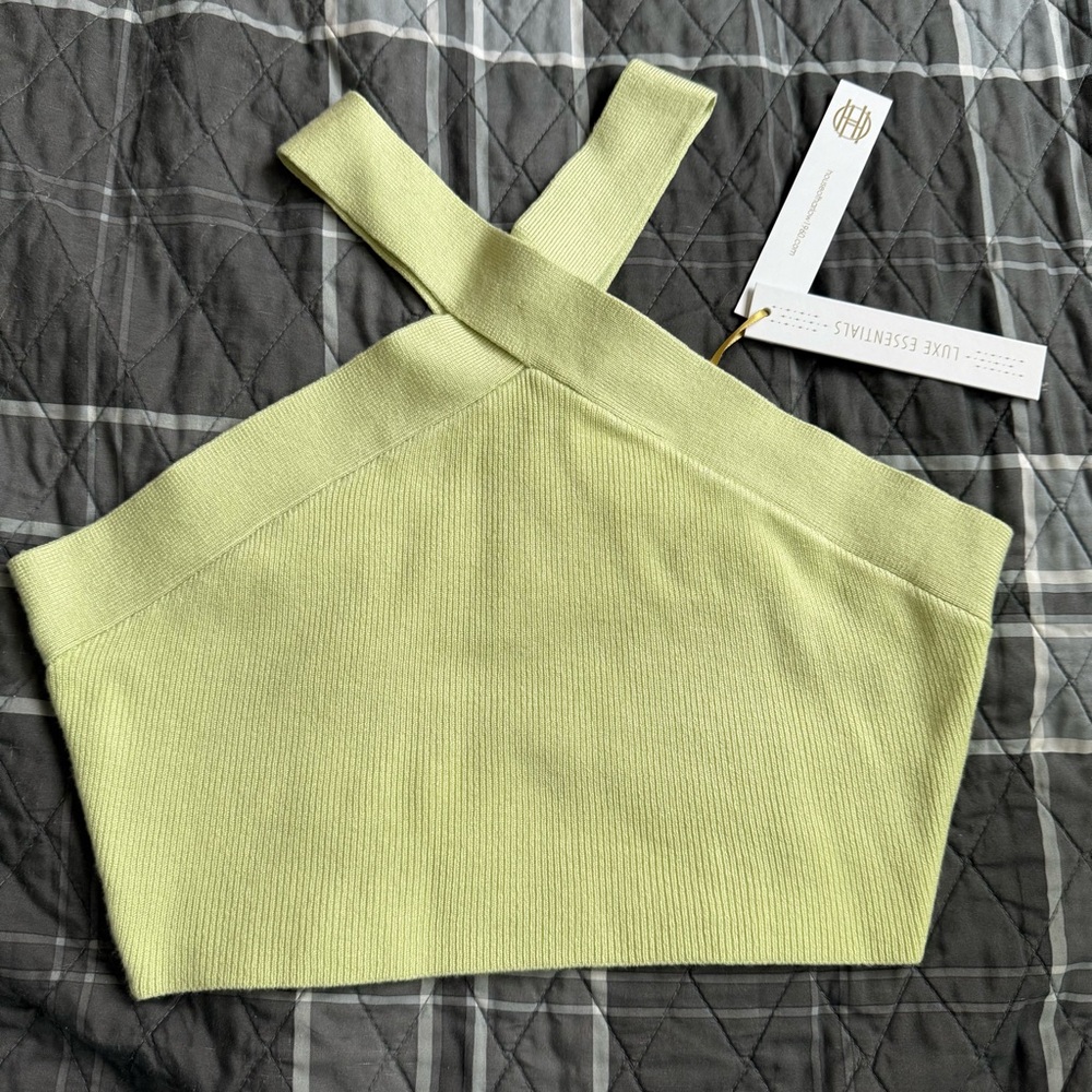 House of Harlow 1960 Luxe Essentials Pistachio Green Ribbed Crop Top NWT Sz M